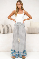 Finlee Pants - Attached Wrap Belt with Tassels Wide Leg Pants in Naxos Print