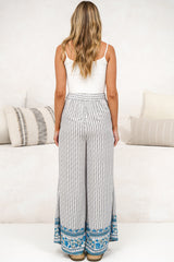 Finlee Pants - Attached Wrap Belt with Tassels Wide Leg Pants in Naxos Print