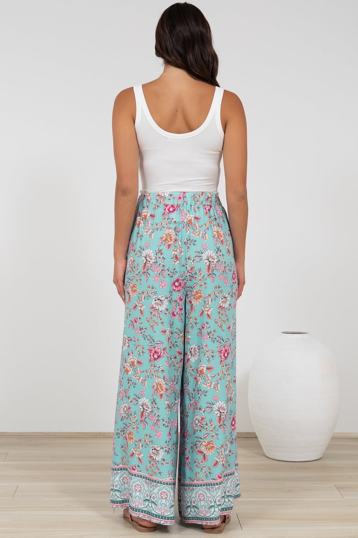 Finlee Pants - Attached Wrap Belt with Tassels Wide Leg Pants in Shirley Print