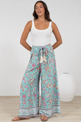 Finlee Pants - Attached Wrap Belt with Tassels Wide Leg Pants in Shirley Print