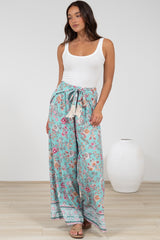 Finlee Pants - Attached Wrap Belt with Tassels Wide Leg Pants in Shirley Print