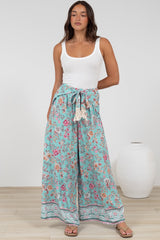 Finlee Pants - Attached Wrap Belt with Tassels Wide Leg Pants in Shirley Print