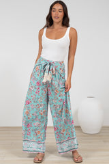 Finlee Pants - Attached Wrap Belt with Tassels Wide Leg Pants in Shirley Print