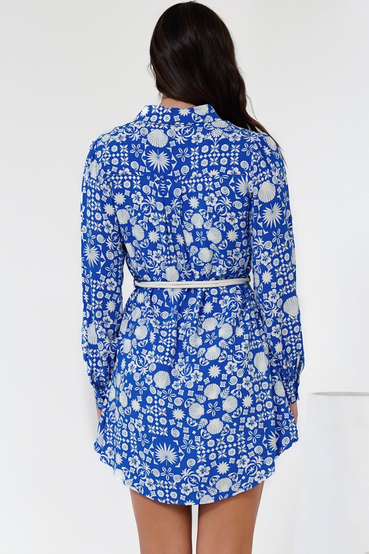 Fionna Mini Dress - Rolled Sleeve Button Down with Rope Belt in Ember Print