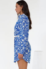 Fionna Mini Dress - Rolled Sleeve Button Down with Rope Belt in Ember Print