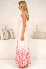 Flavia Maxi Dress - Square Neck Adjustable Strap A Line Dress with Pockets in Aniela Print