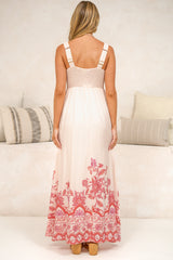 Flavia Maxi Dress - Square Neck Adjustable Strap A Line Dress with Pockets in Aniela Print
