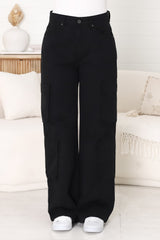 Fletcher Cargo Jeans - Wide Leg High Waist Cargos in Black