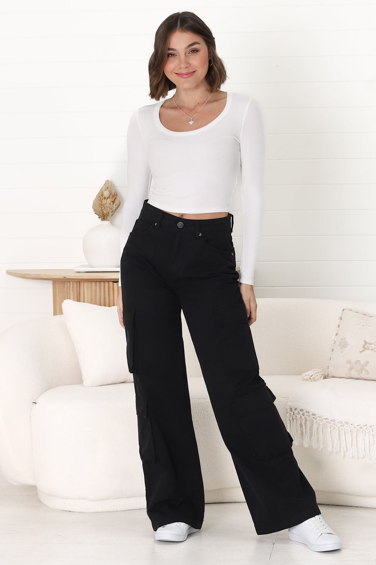 Fletcher Cargo Jeans - Wide Leg High Waist Cargos in Black