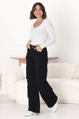 Fletcher Cargo Jeans - Wide Leg High Waist Cargos in Black