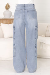 Fletcher Cargo Jeans - Wide Leg High Waist Cargos in Light Denim