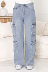 Fletcher Cargo Jeans - Wide Leg High Waist Cargos in Light Denim