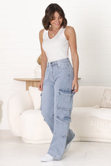 Fletcher Cargo Jeans - Wide Leg High Waist Cargos in Light Denim