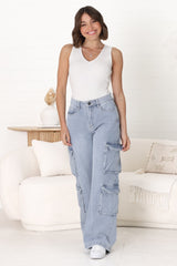 Fletcher Cargo Jeans - Wide Leg High Waist Cargos in Light Denim