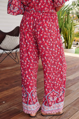 JAASE - Cici Pants: Mid Rise Relaxed Wide Leg Pant in Ruby Rouge Print