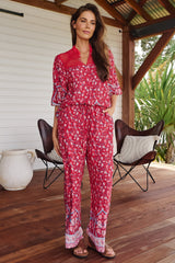 JAASE - Cici Pants: Mid Rise Relaxed Wide Leg Pant in Ruby Rouge Print