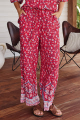 JAASE - Cici Pants: Mid Rise Relaxed Wide Leg Pant in Ruby Rouge Print