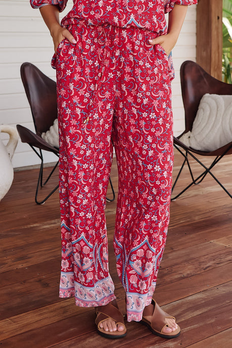 JAASE - Cici Pants: Mid Rise Relaxed Wide Leg Pant in Ruby Rogue Print