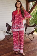 JAASE - Cici Pants: Mid Rise Relaxed Wide Leg Pant in Ruby Rouge Print