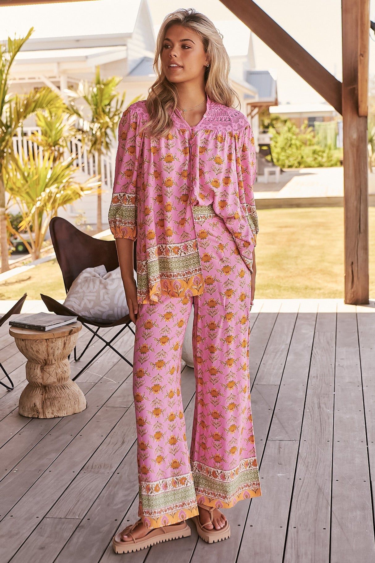 Jax Pants - High Waisted Straight Leg Pant in Blushing Meadow Print