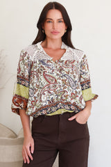 JAASE - Florence Blouse: Lace Detailed Button Down Relaxed Blouse in Oakie Print