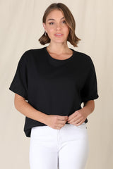 Flyn Top - Billow Sleeve Boxy Relaxed Tee in Black