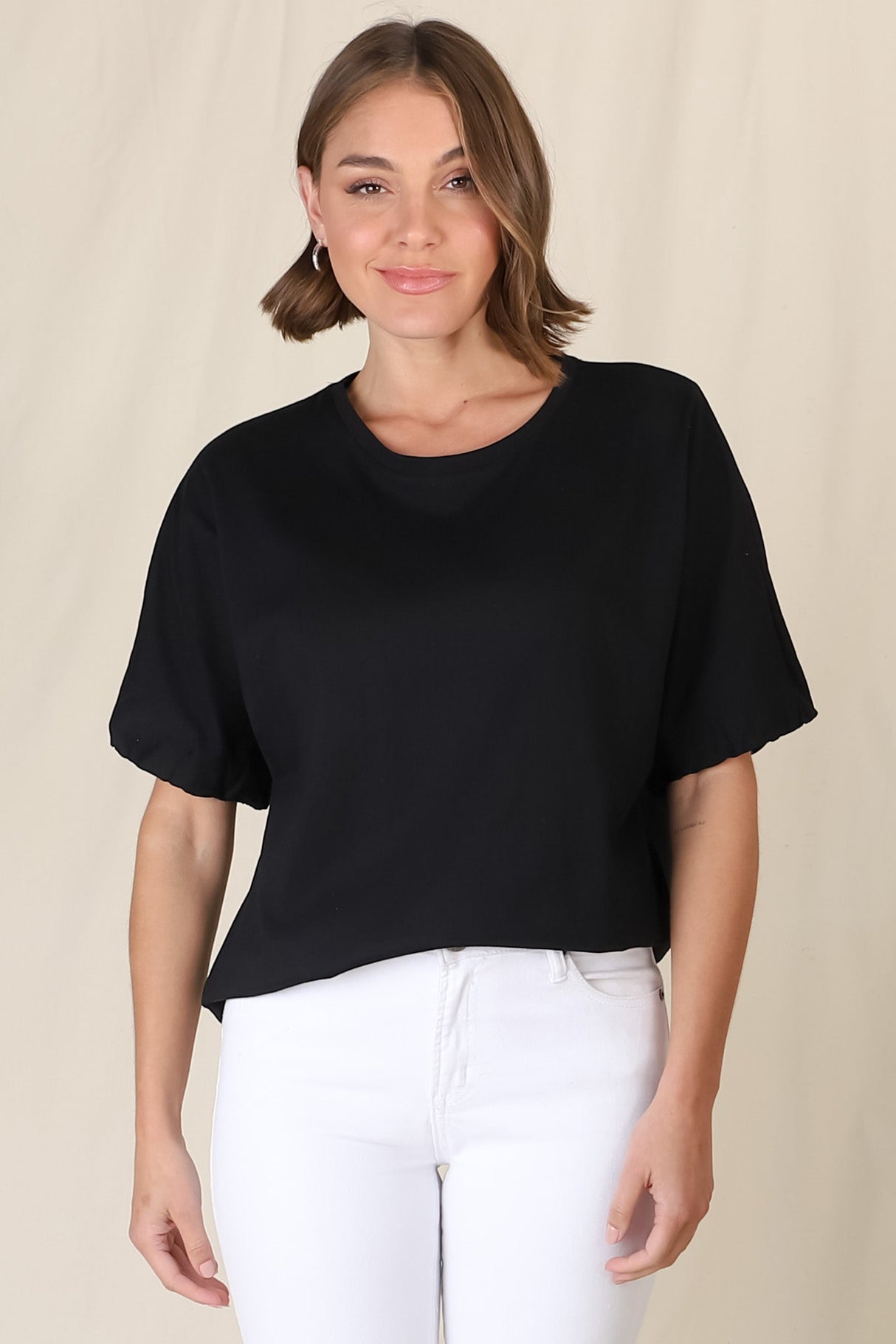 Flyn Top - Billow Sleeve Boxy Relaxed Tee in Black