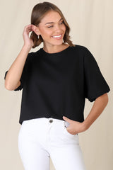 Flyn Top - Billow Sleeve Boxy Relaxed Tee in Black