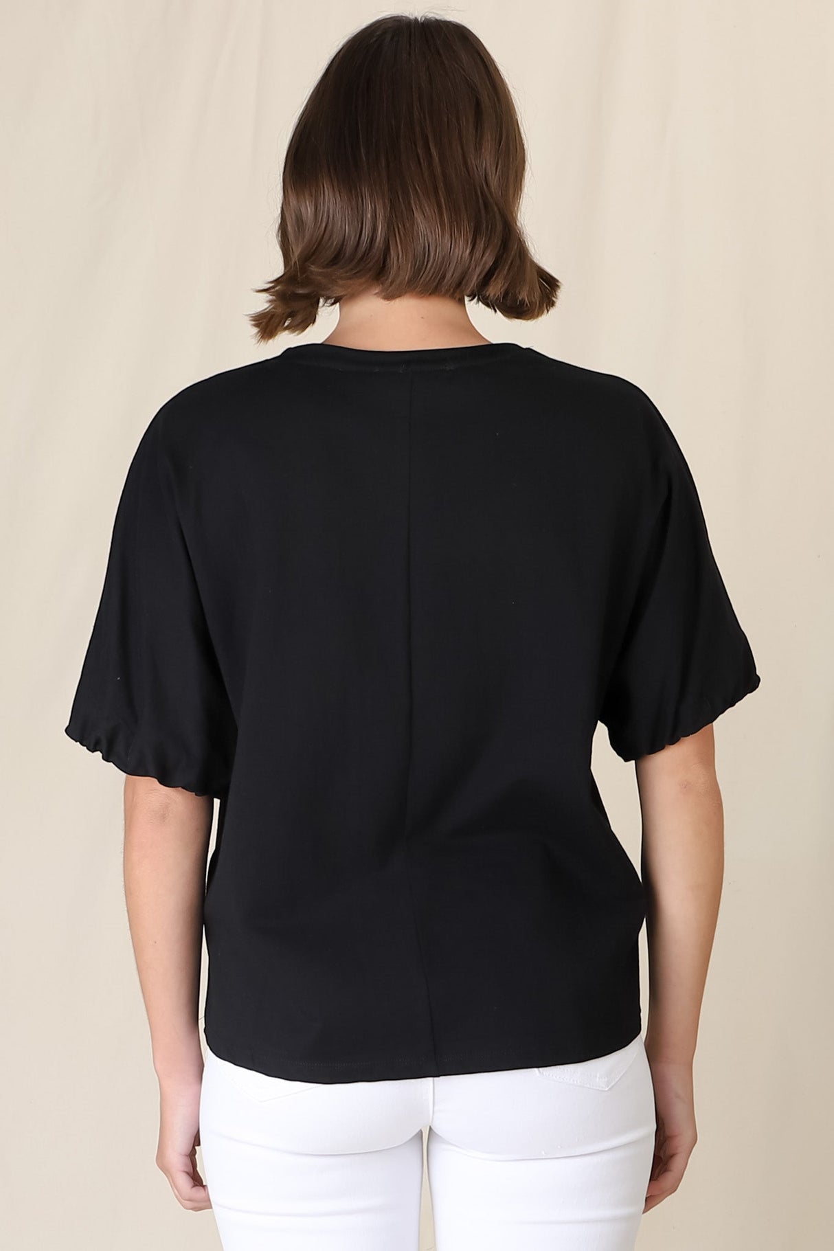 Flyn Top - Billow Sleeve Boxy Relaxed Tee in Black