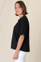 Flyn Top - Billow Sleeve Boxy Relaxed Tee in Black