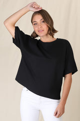 Flyn Top - Billow Sleeve Boxy Relaxed Tee in Black