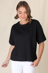 Flyn Top - Billow Sleeve Boxy Relaxed Tee in Black