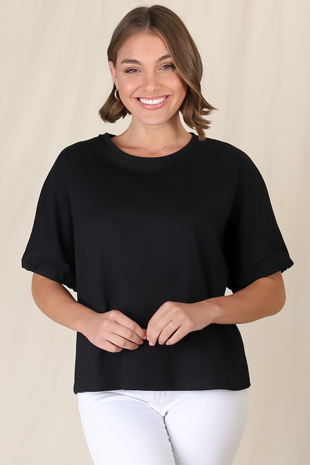 Flyn Top - Billow Sleeve Boxy Relaxed Tee in Black