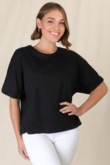 Flyn Top - Billow Sleeve Boxy Relaxed Tee in Black