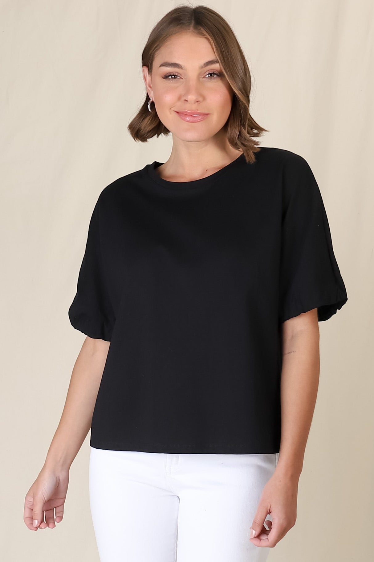 Flyn Top - Billow Sleeve Boxy Relaxed Tee in Black