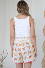 Foster Shorts - Elasticated High Waisted Shorts with Scallop Trim in Dahlar Print