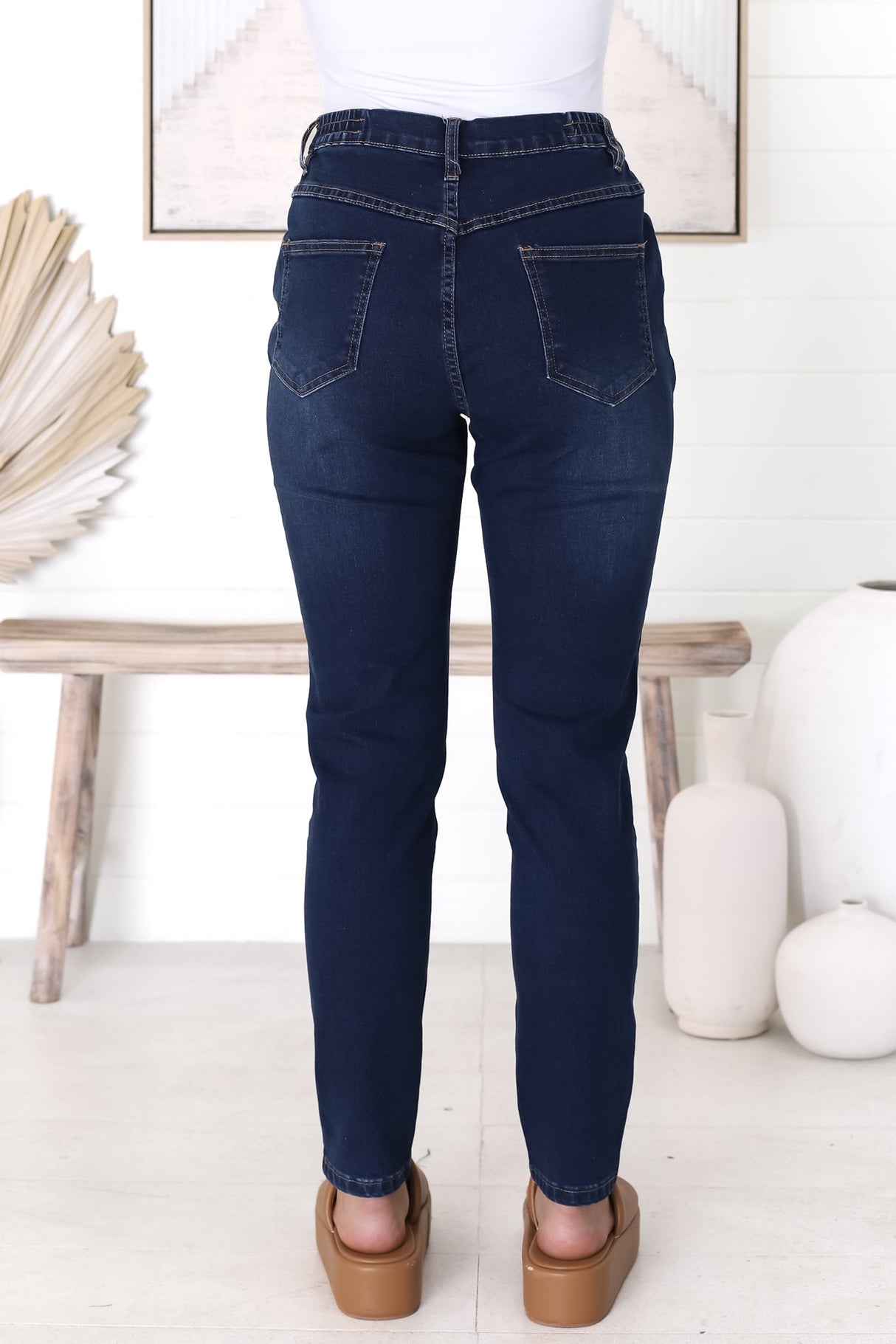 Fowley Jeans - Elasticated Waist Skinny Leg Jeans in Dark Denim