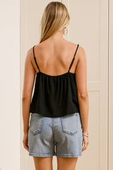 Franca Cami - Faux Pearl Detailed Spaghetti Strap Top in Black