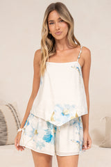 Franca Cami - Faux Pearl Detailed Spaghetti Strap Top in Nigella Print
