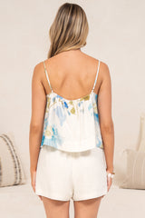 Franca Cami - Faux Pearl Detailed Spaghetti Strap Top in Nigella Print