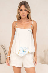 Franca Cami - Faux Pearl Detailed Spaghetti Strap Top in Nigella Print