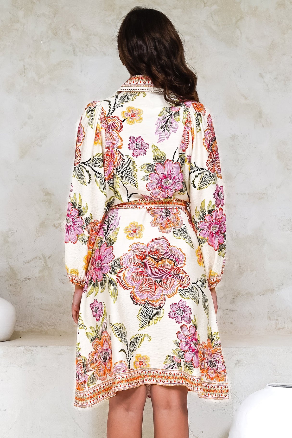 Francini Mini Dress - Collared Shirt Dress with Matching Belt in Elle Print Pink