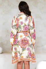 Francini Mini Dress - Collared Shirt Dress with Matching Belt in Elle Print Pink