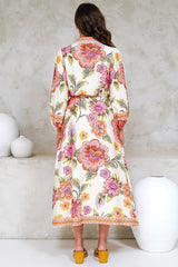 Francis Midi Dress - Collared Shirt Dress with Matching Belt in Elle Print Pink