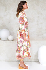 Francis Midi Dress - Collared Shirt Dress with Matching Belt in Elle Print Pink