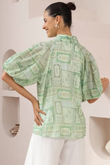 Frankie Blouse - High Mandarin Collar Buttoned Down Top in Maxine Print