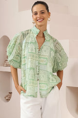 Frankie Blouse - High Mandarin Collar Buttoned Down Top in Maxine Print