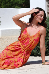 Frederique Maxi Dress - Relaxed Sun Dress with Detachable Waist Tie in Betsey Print