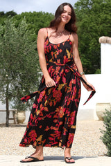 Frederique Maxi Dress - Relaxed Sun Dress with Detachable Waist Tie in Valerie Print