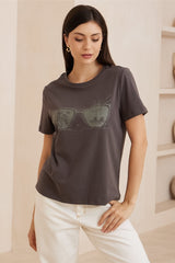 Freshie T-Shirt - Classic Graphic Crew Neck Tee in Charcoal